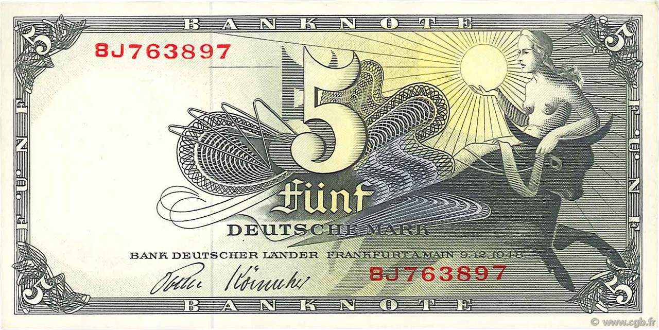 5 Deutsche Mark ALLEMAGNE FÉDÉRALE  1948 P.13i pr.NEUF
