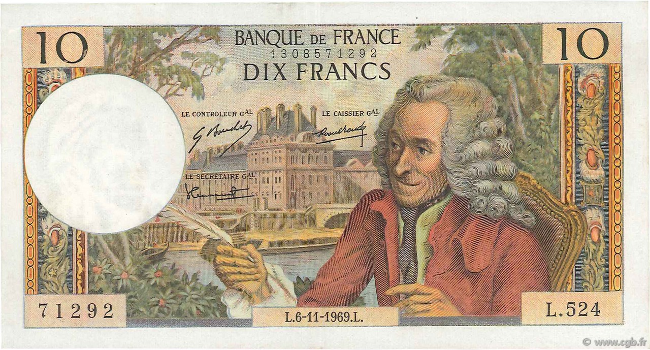 10 Francs VOLTAIRE FRANCE  1969 F.62.40 pr.SPL