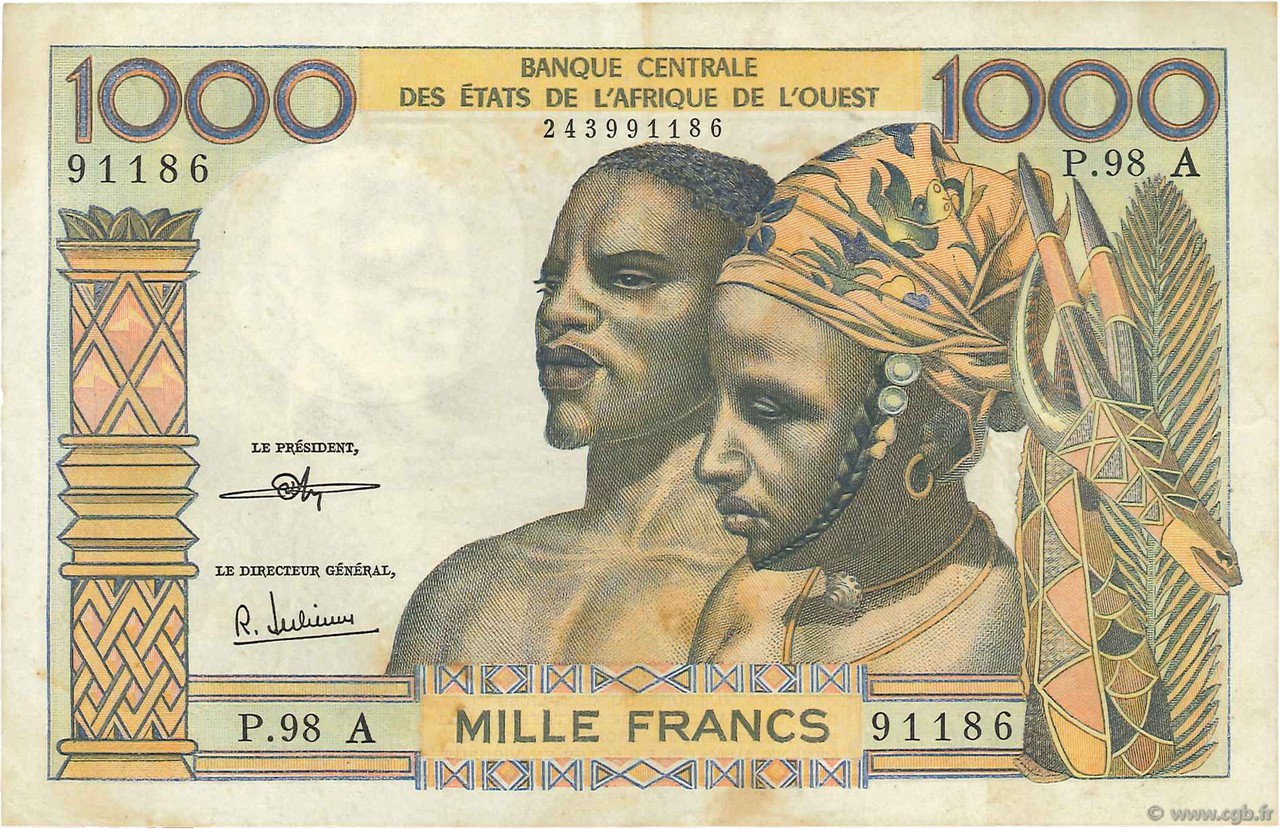 1000 Francs ÉTATS DE L AFRIQUE DE L OUEST  1972 P.103Ai TTB