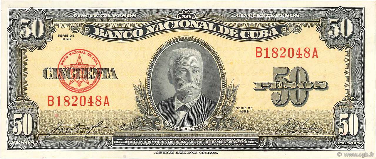 50 Pesos CUBA  1958 P.081b AU+