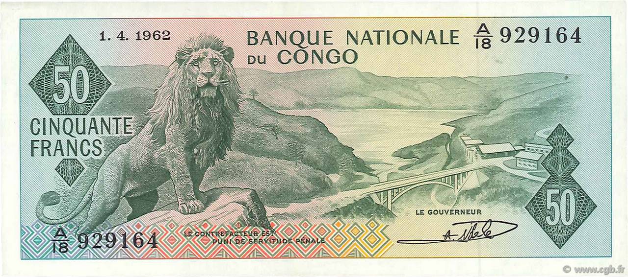 50 Francs CONGO, DEMOCRATIC REPUBLIC  1962 P.005a XF+