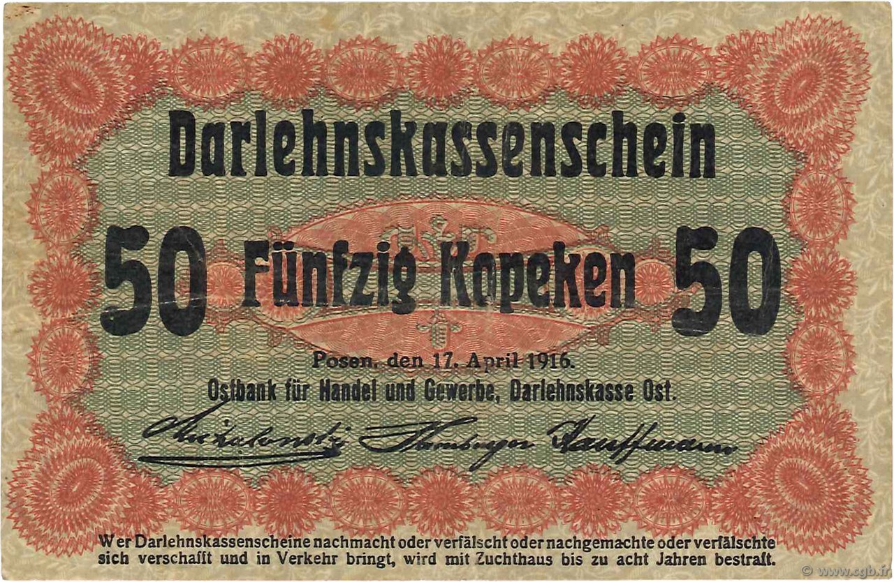 50 Kopeken GERMANIA Posen 1916 P.R121c BB