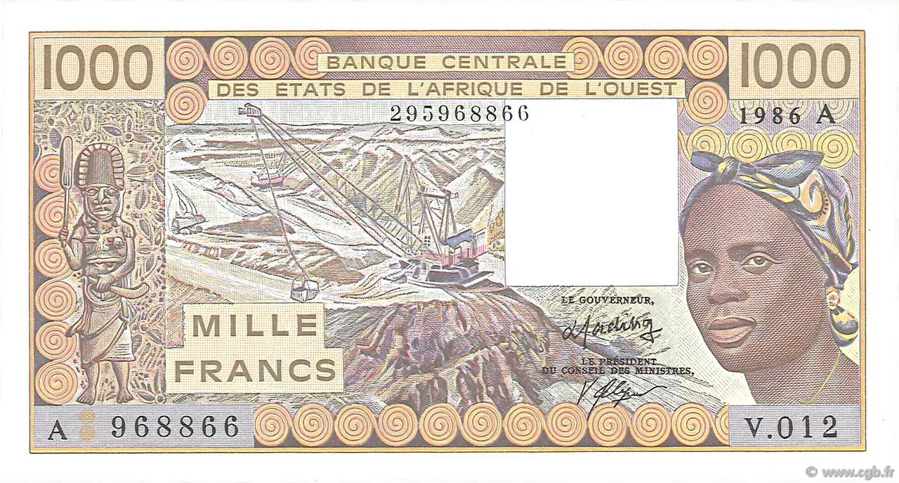 1000 Francs ÉTATS DE L AFRIQUE DE L OUEST  1986 P.107Ag pr.NEUF