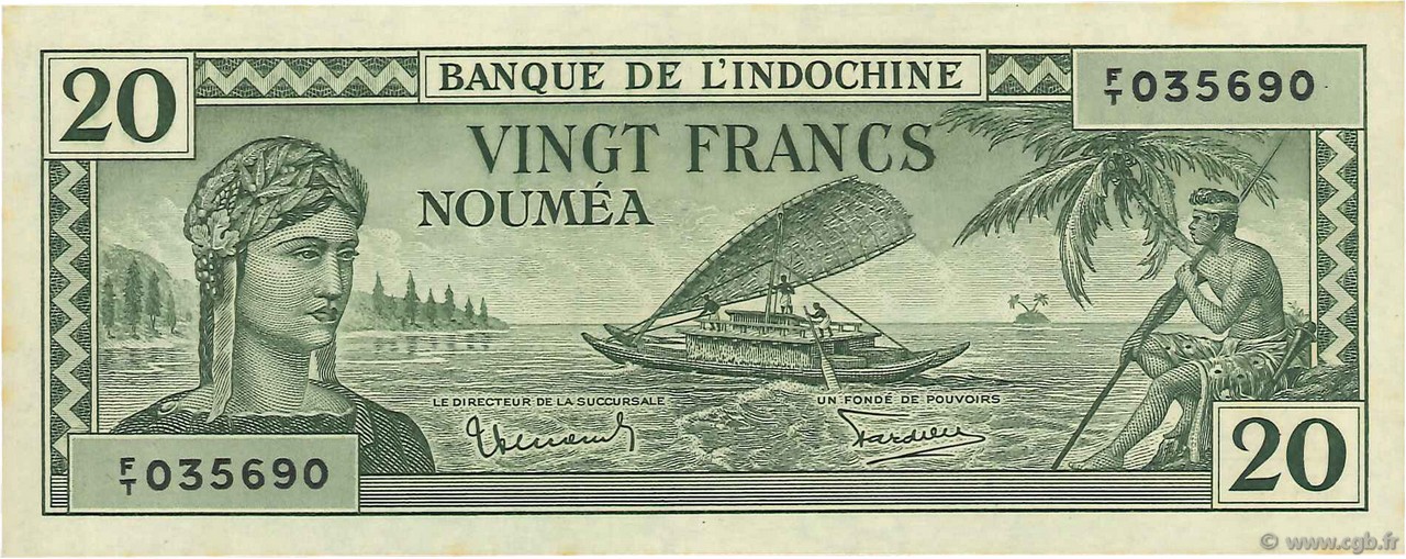 20 Francs NEW CALEDONIA  1944 P.49 AU
