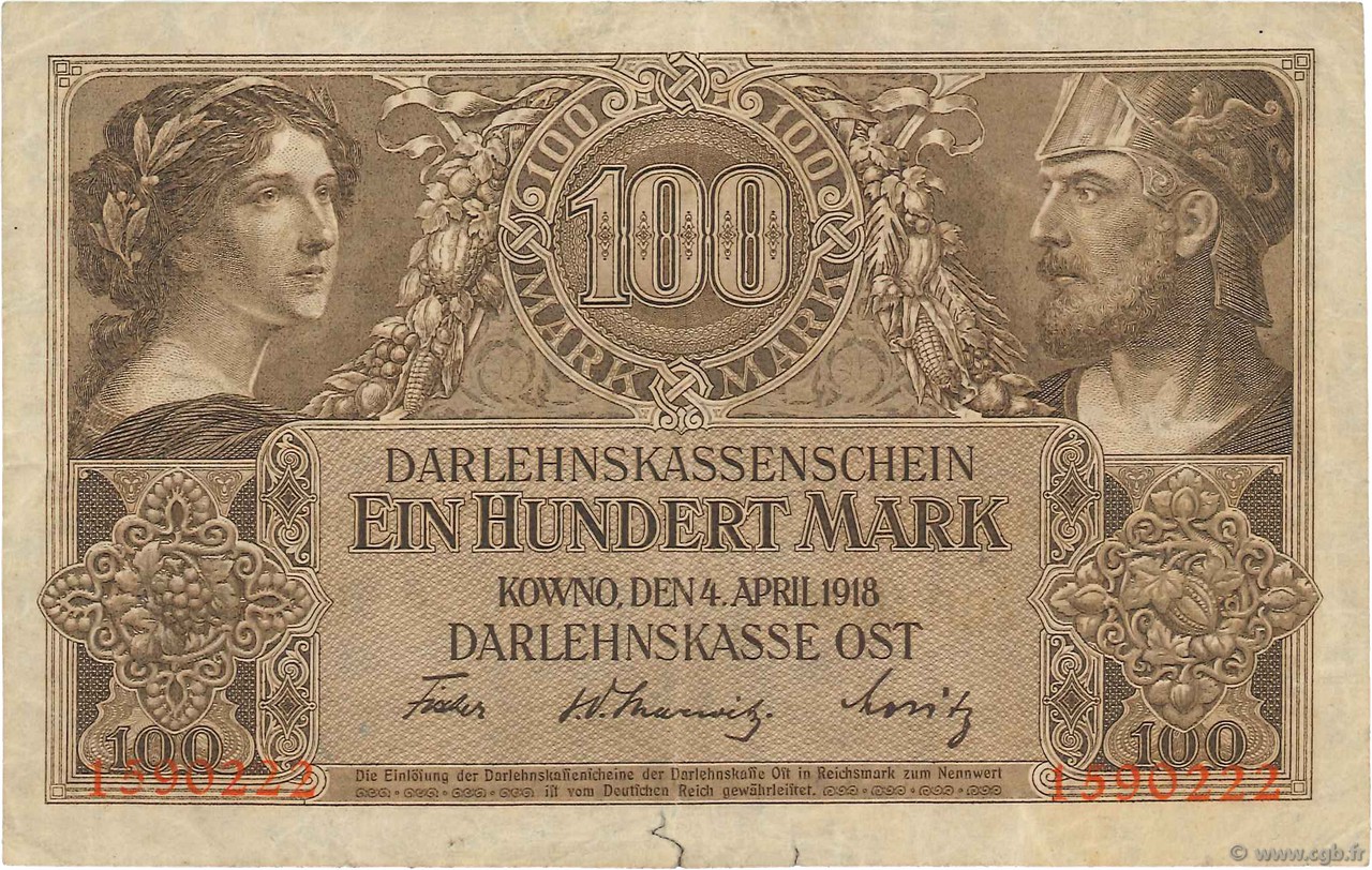 100 Mark GERMANY Kowno 1918 P.R133 F