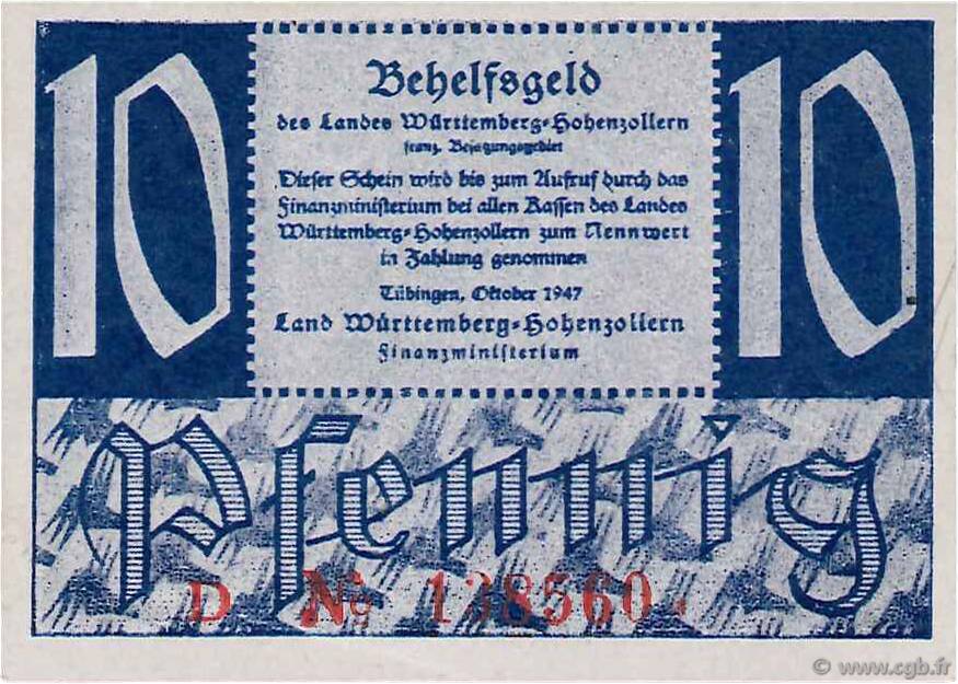 10 Pfennig GERMANY  1947 PS.1008a AU