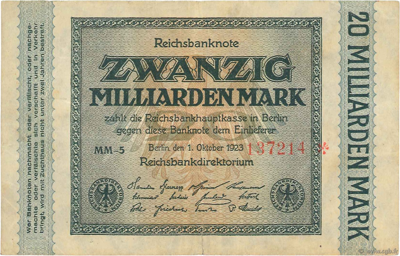 20 Milliards Mark ALLEMAGNE  1923 P.118a TB+