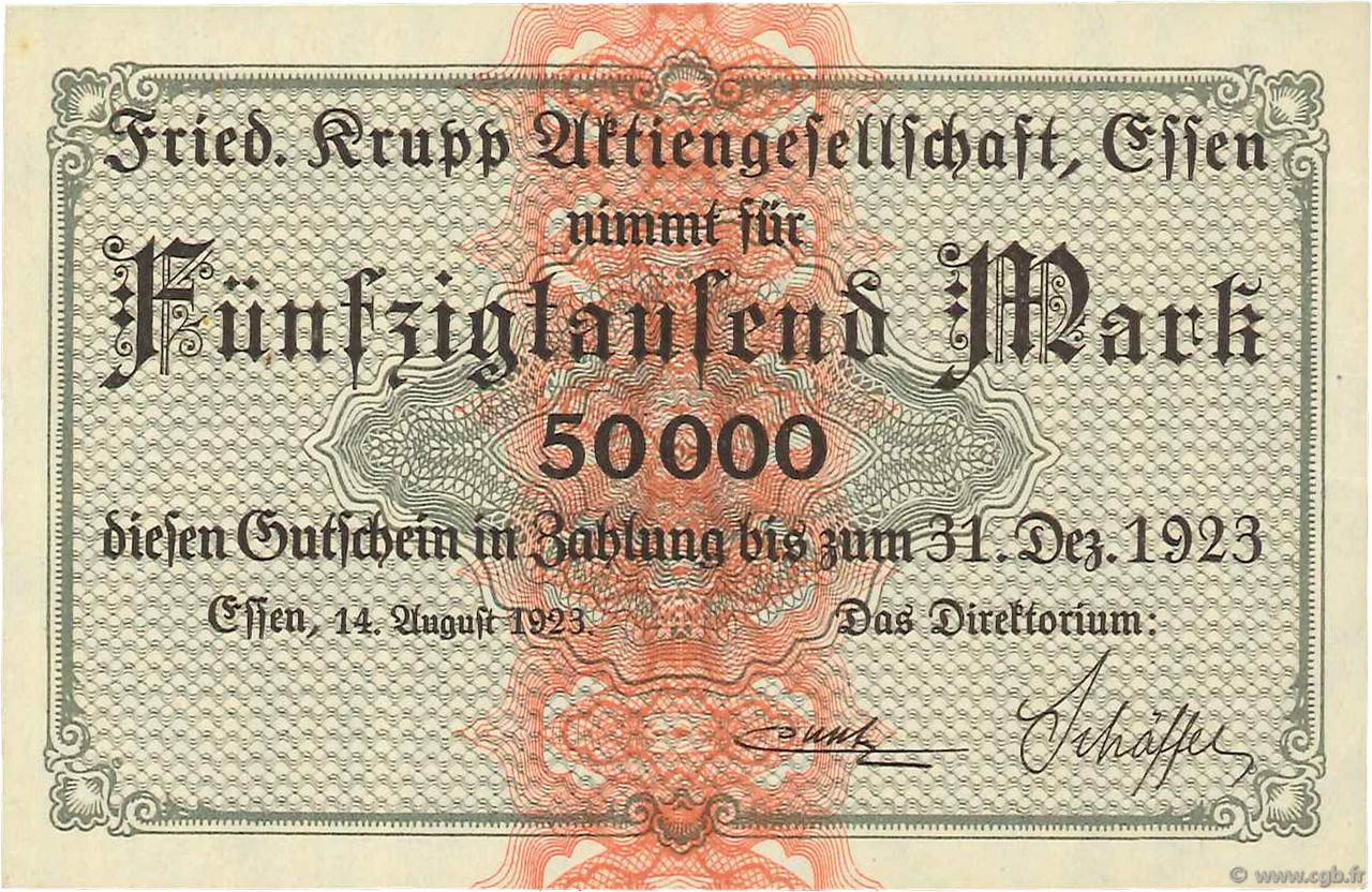 50000 Mark ALLEMAGNE Essen 1923  pr.NEUF