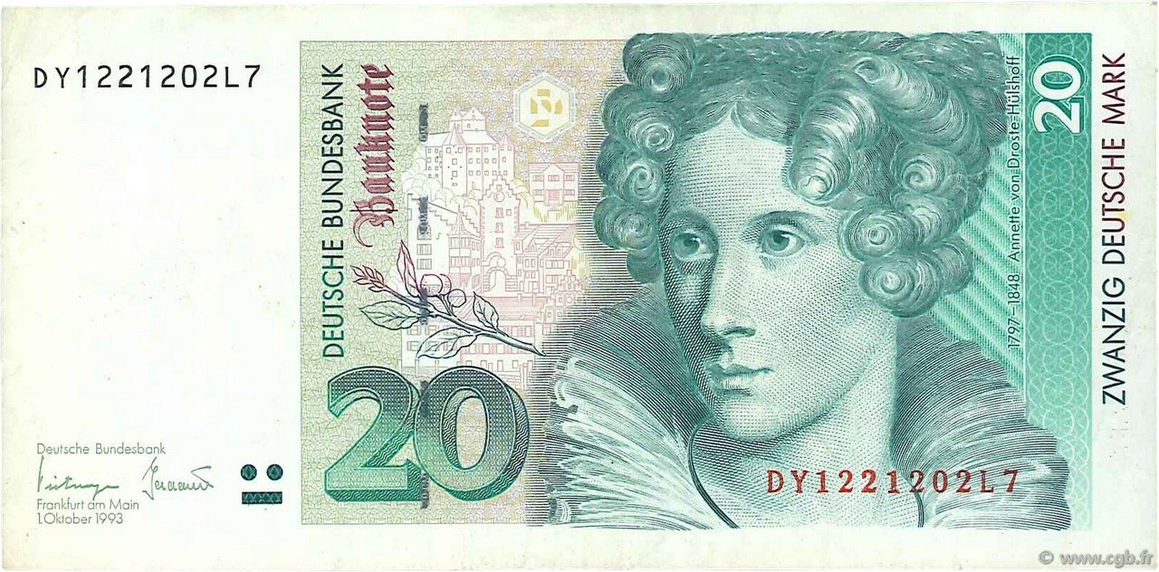 20 Deutsche Mark ALLEMAGNE FÉDÉRALE  1993 P.39b TTB