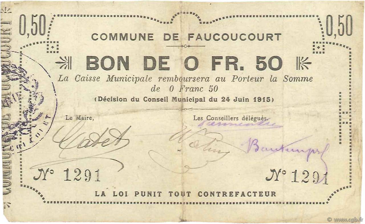50 Centimes FRANCE regionalism and miscellaneous  1915 JP.02-0778 F