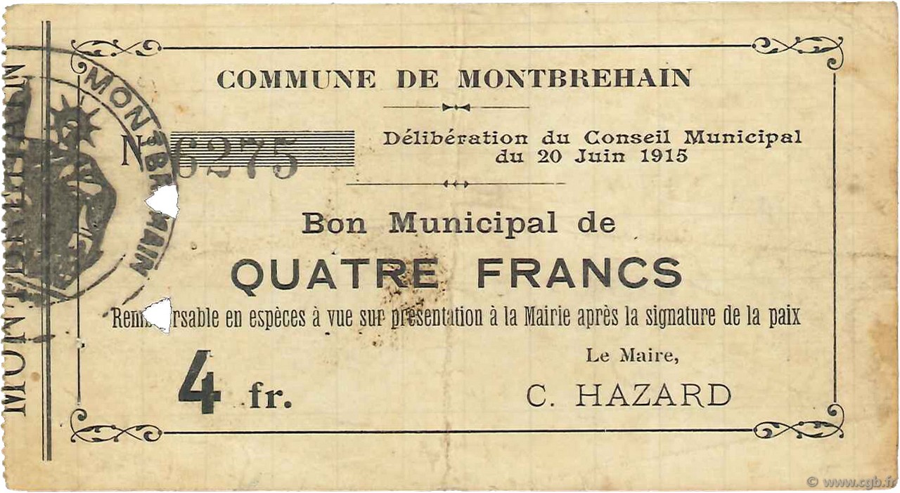4 Francs FRANCE régionalisme et divers  1915 JP.02-1554 TTB