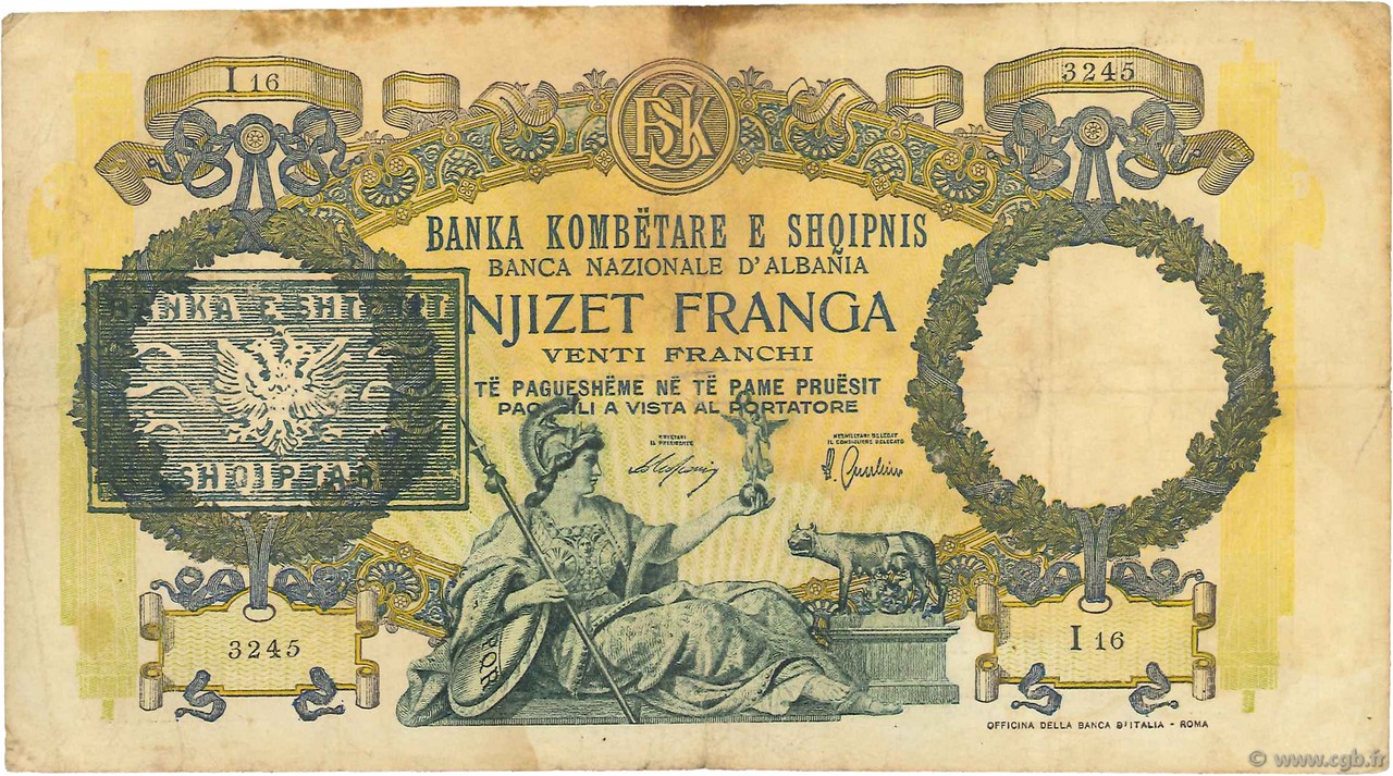 20 Franga ALBANIE  1945 P.13 B à TB