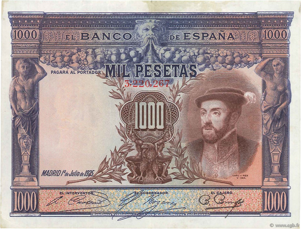 1000 Pesetas ESPAGNE  1925 P.070a TTB+