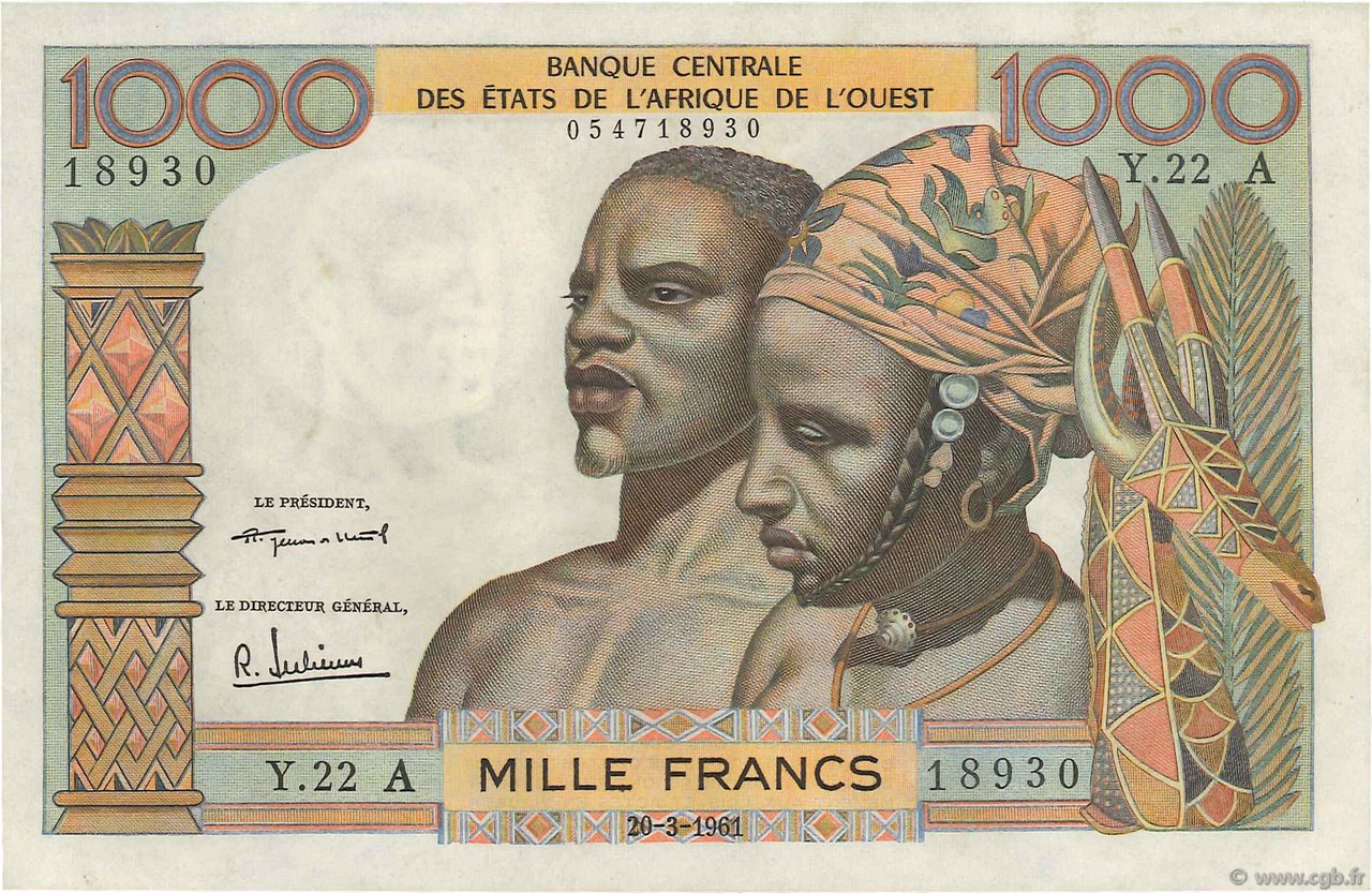 1000 Francs ESTADOS DEL OESTE AFRICANO  1961 P.103Ab SC