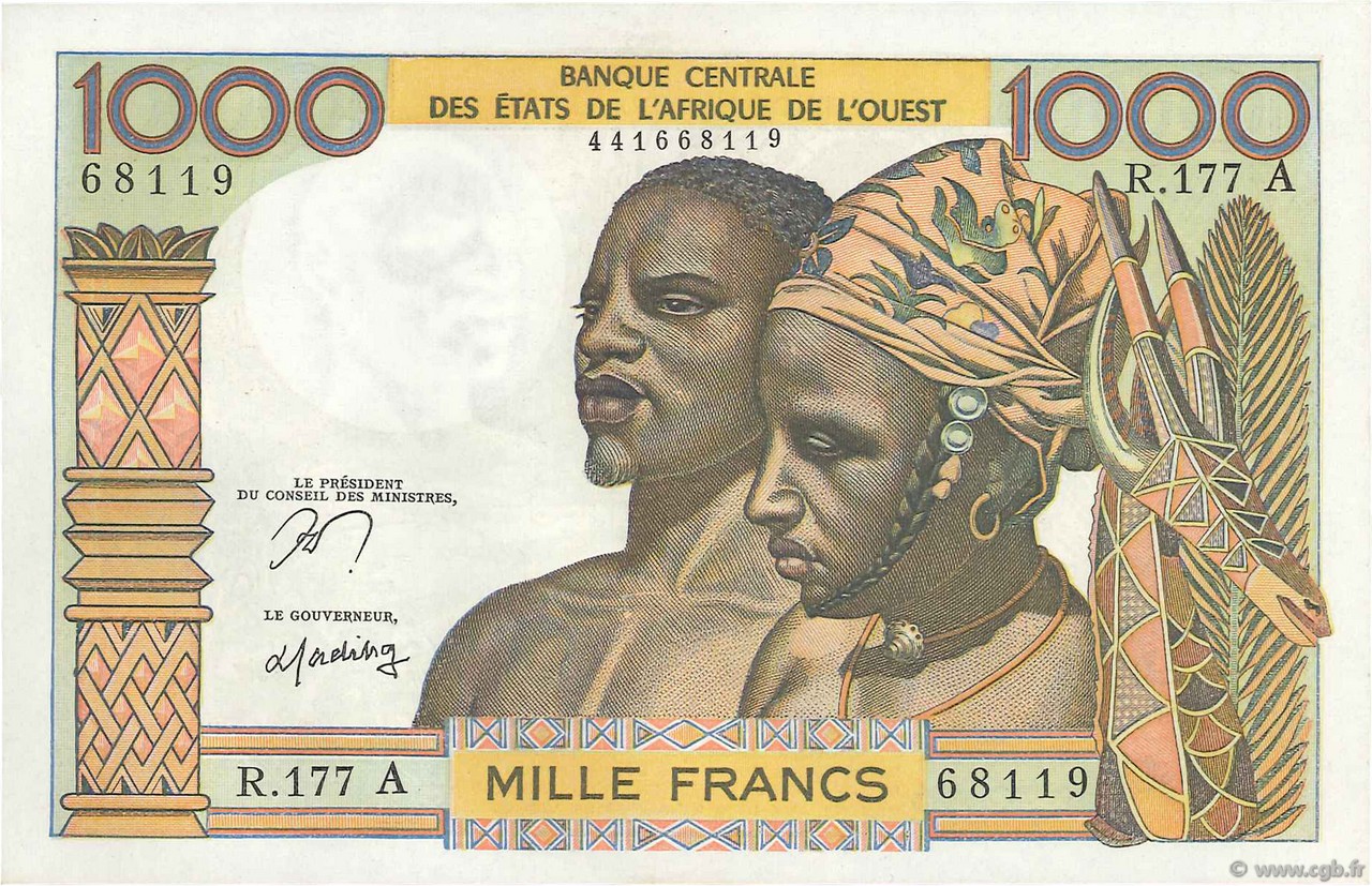 1000 Francs WEST AFRIKANISCHE STAATEN  1977 P.103Am fST+