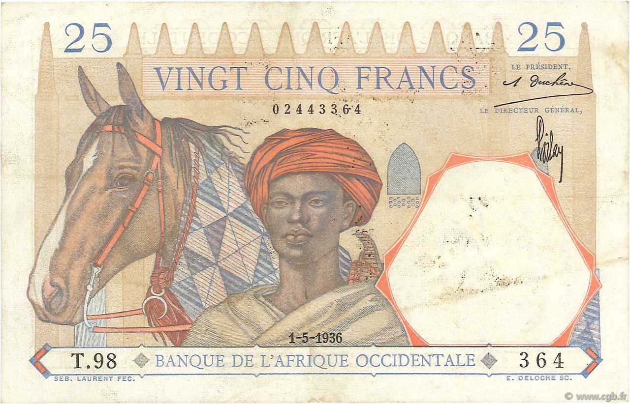 25 Francs FRENCH WEST AFRICA (1895-1958)  1936 P.22 VF+