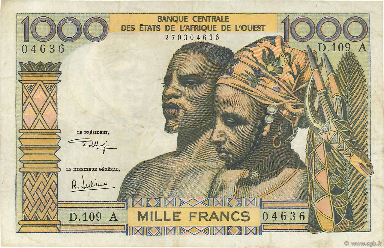 1000 Francs WEST AFRICAN STATES  1973 P.103Aj VF