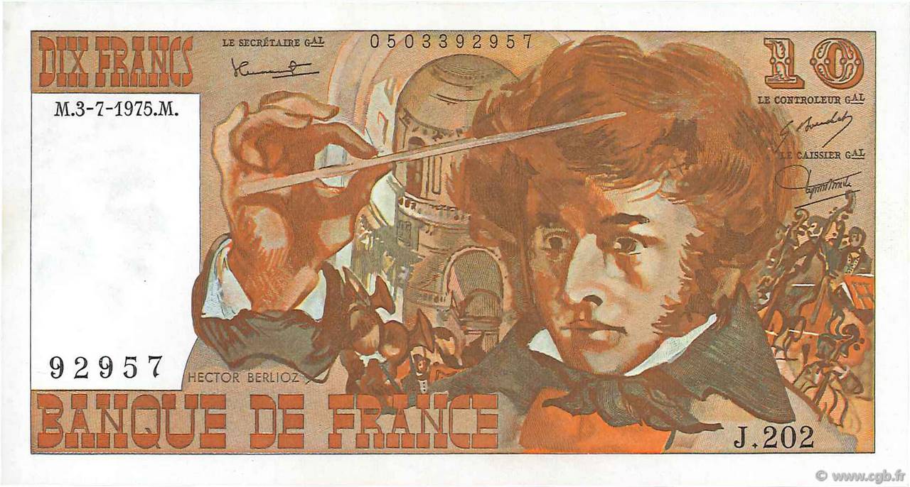 10 Francs BERLIOZ FRANCE  1975 F.63.11 SPL