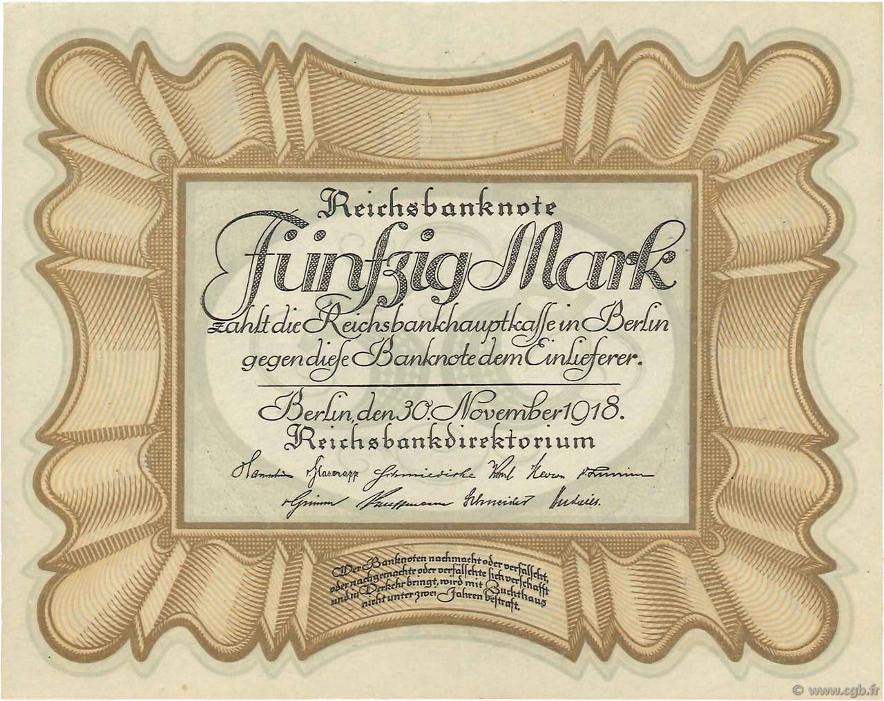 50 Mark ALLEMAGNE  1918 P.065 SPL