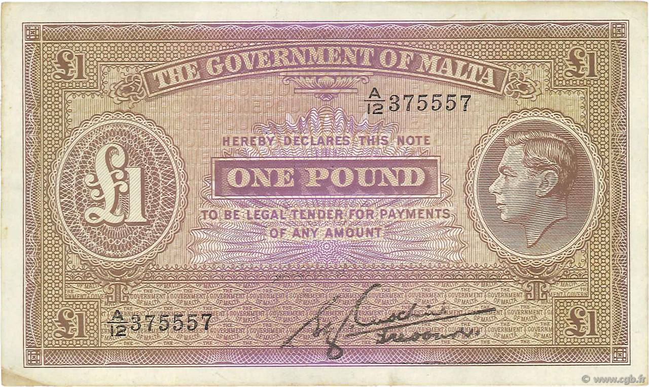 1 Pound MALTE  1940 P.20b TTB+