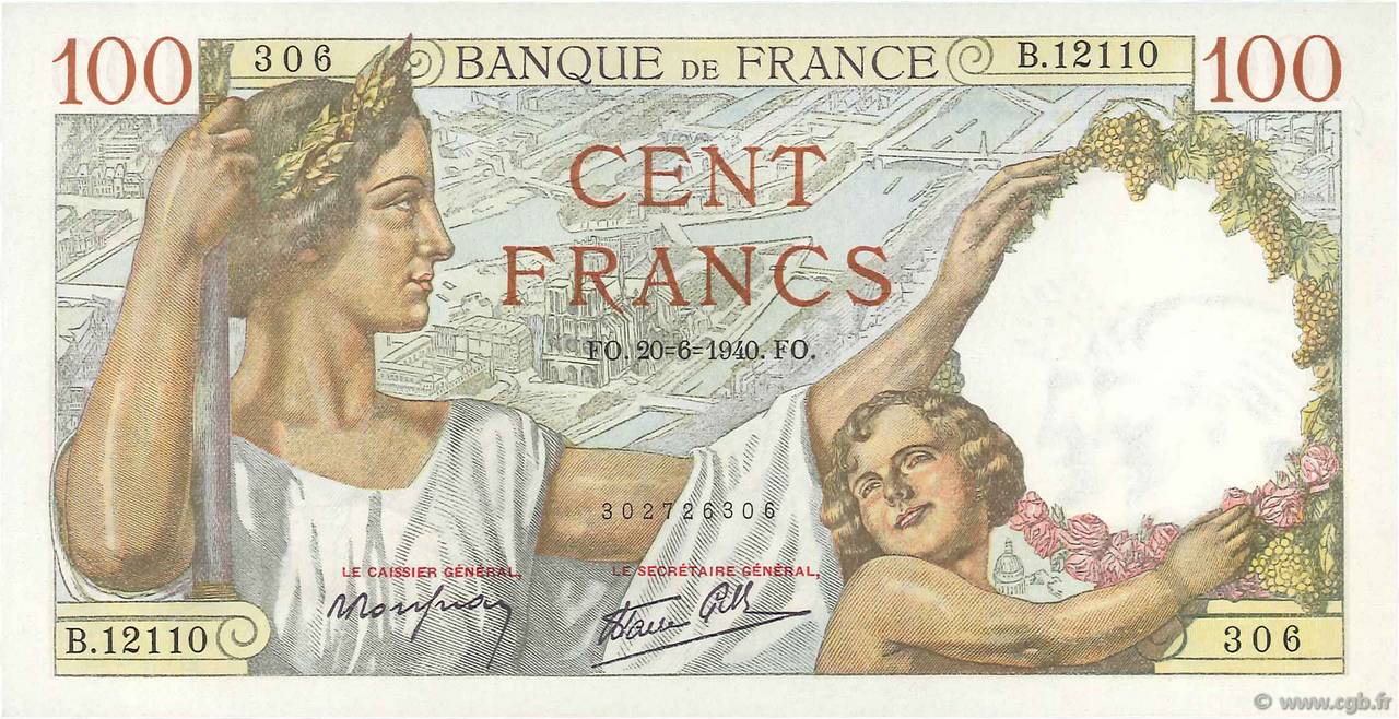 100 Francs SULLY FRANCE  1940 F.26.32 NEUF
