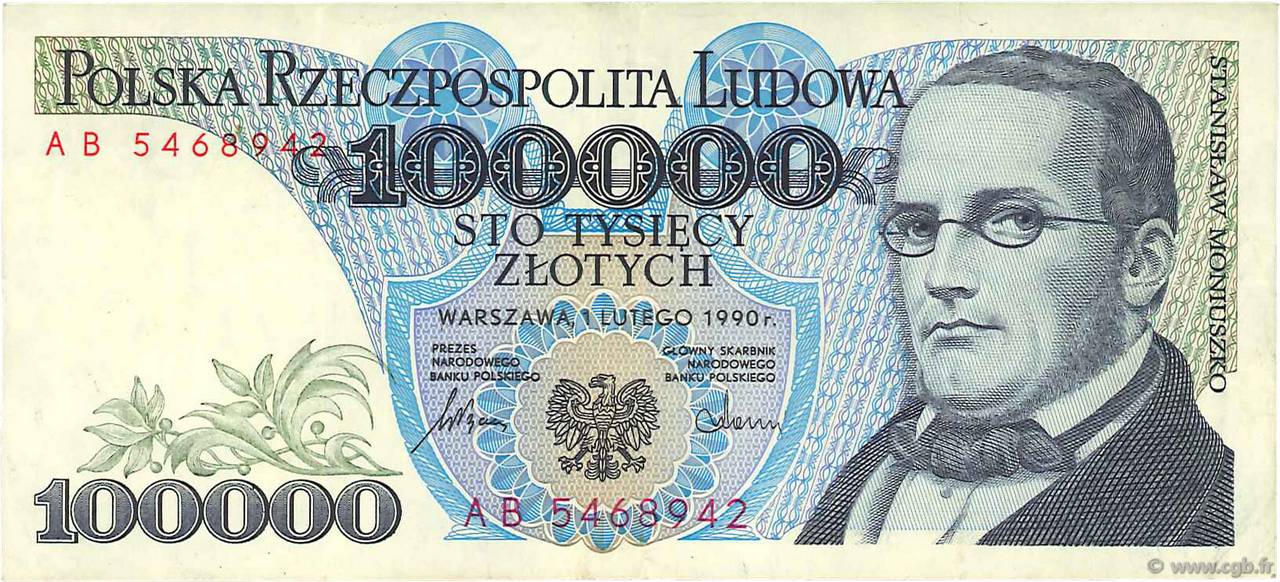 100000 Zlotych POLAND  1990 P.154a VF