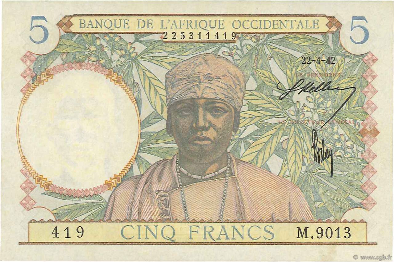 5 Francs FRENCH WEST AFRICA (1895-1958)  1942 P.25 XF