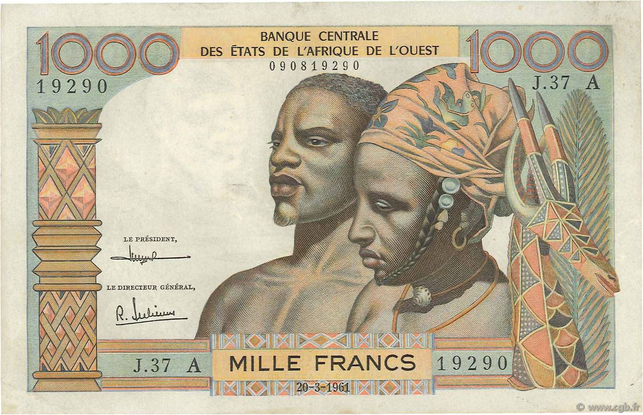 1000 Francs ÉTATS DE L AFRIQUE DE L OUEST  1961 P.103Ac TTB+