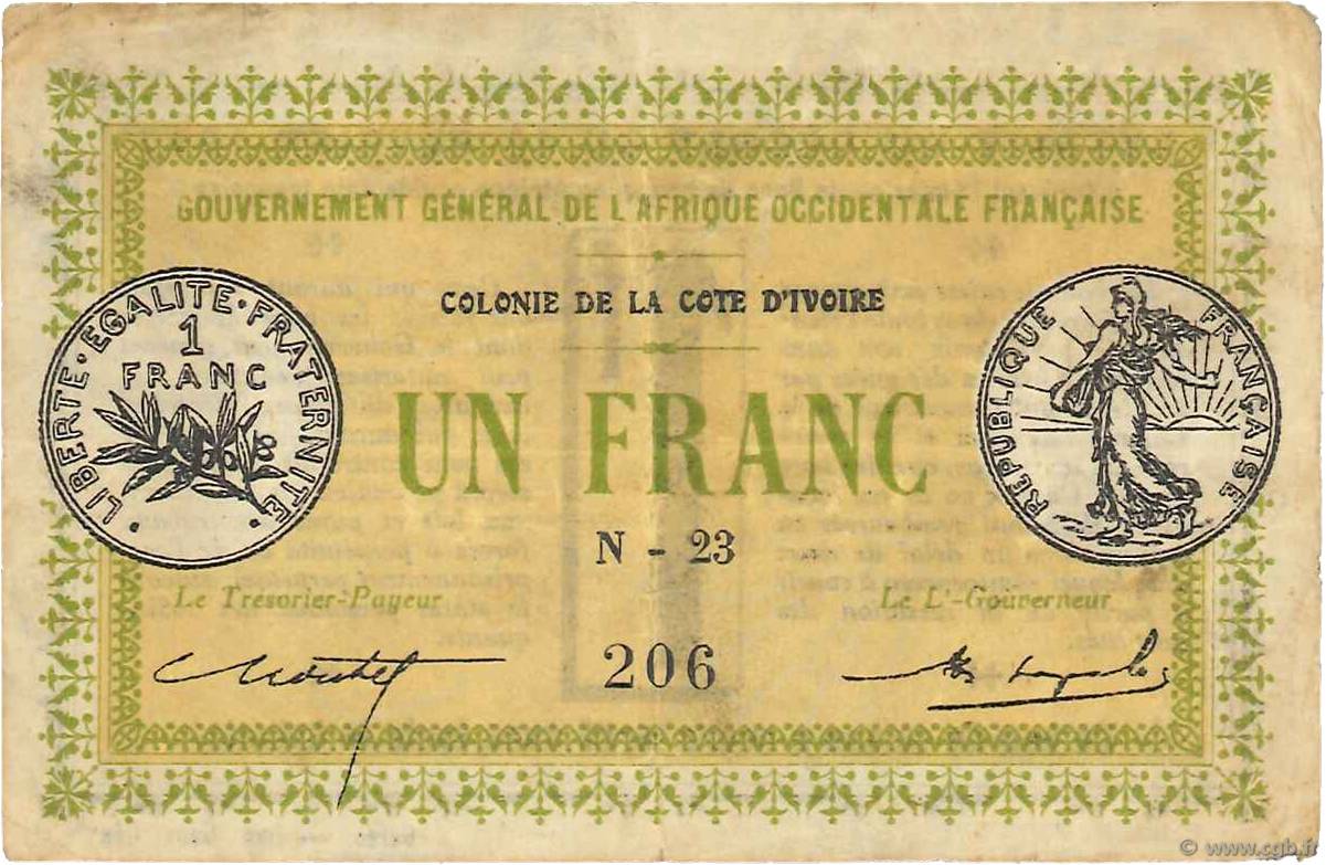 1 Franc COSTA DE MARFIL  1917 P.02b BC