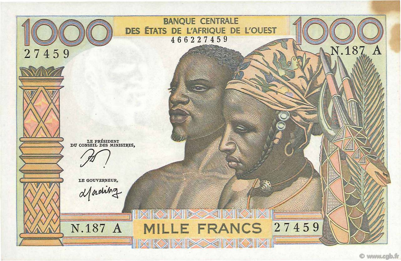 1000 Francs ÉTATS DE L AFRIQUE DE L OUEST  1977 P.103Am SPL