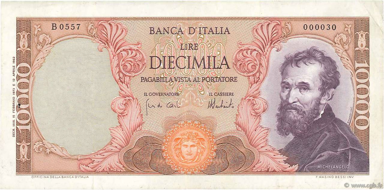 10000 Lire ITALY  1973 P.097f VF+