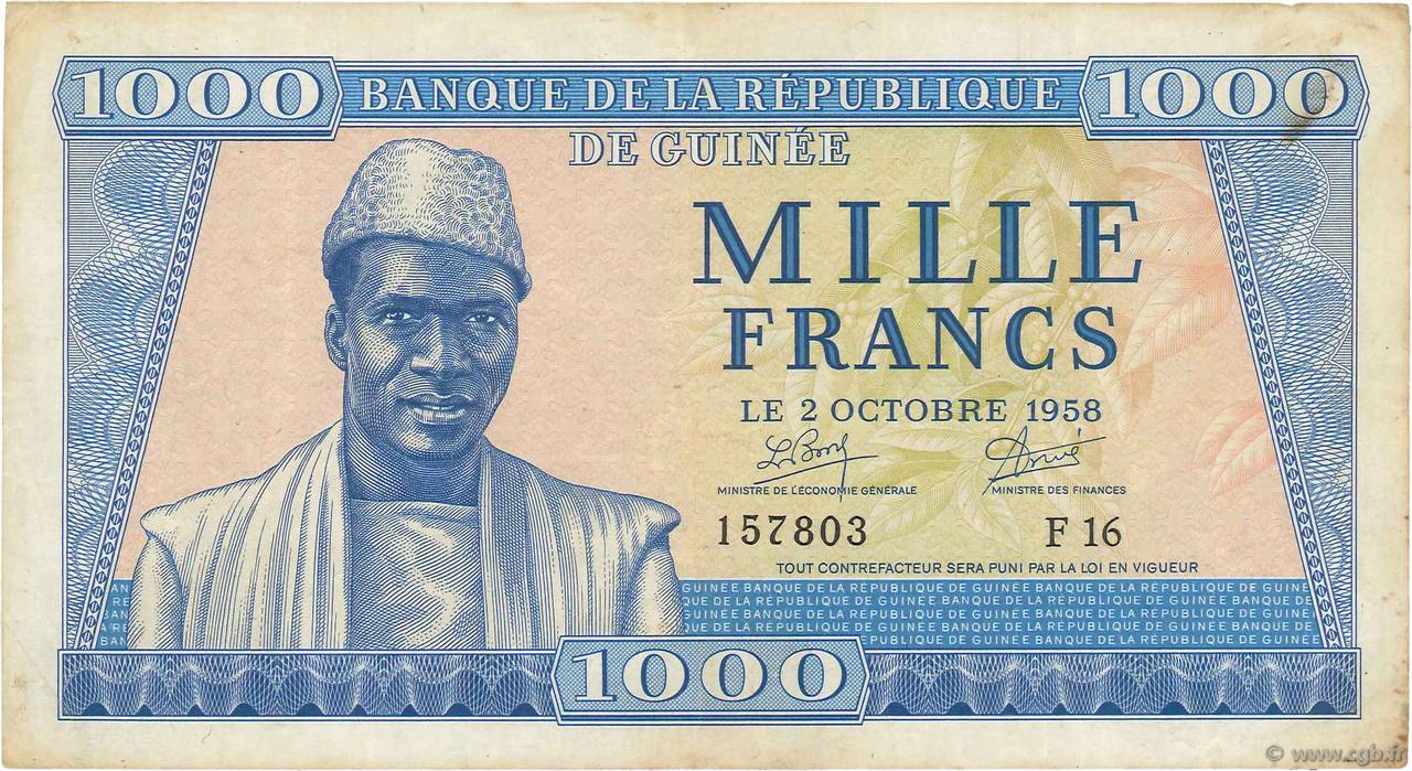 1000 Francs GUINEA  1958 P.09 VF