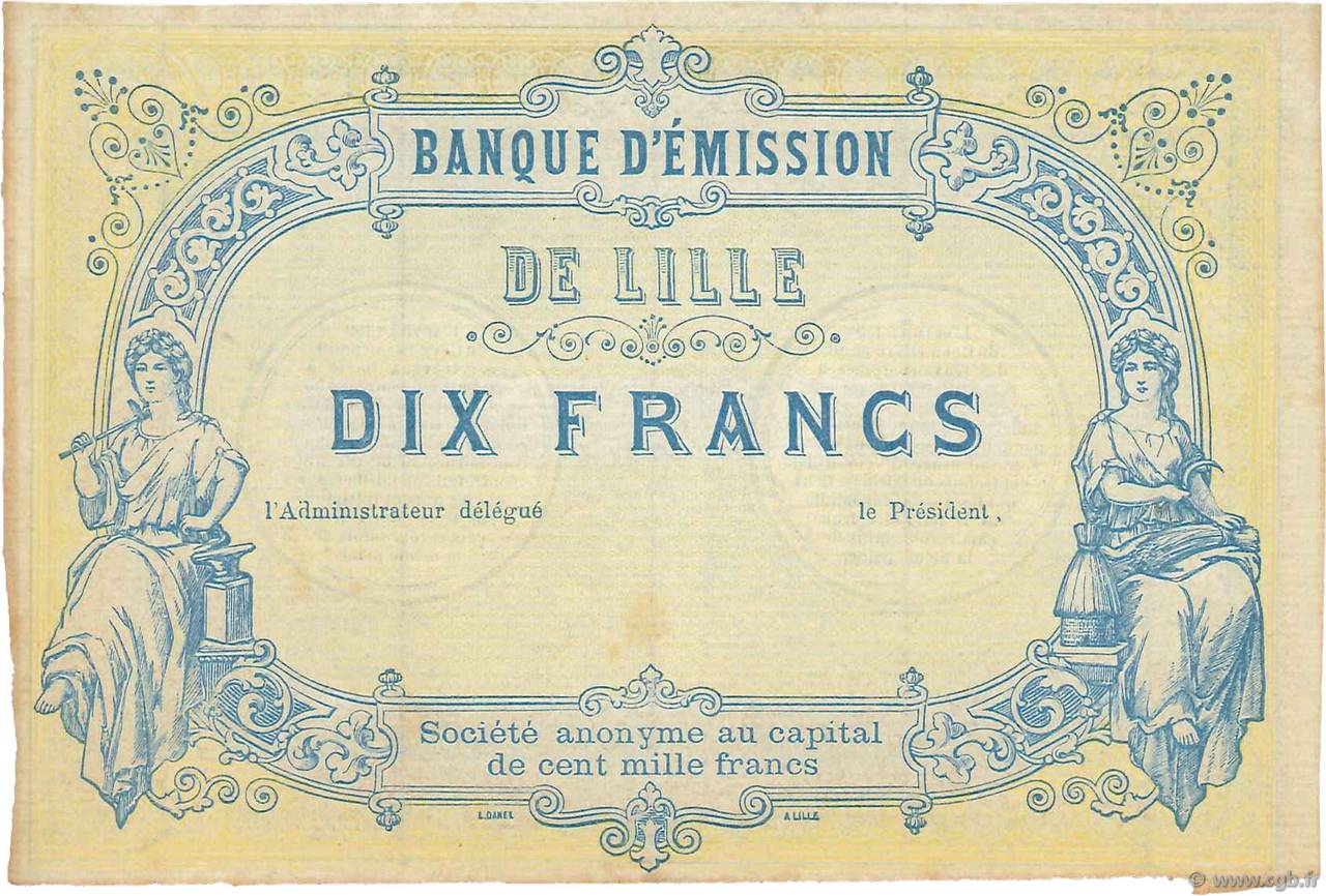 10 Francs Non émis FRANCE régionalisme et divers Lille 1870 JER.59.41C TTB+