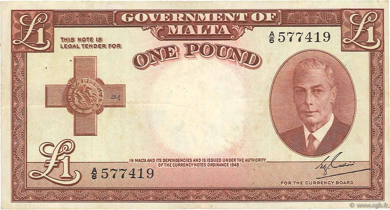 1 Pound MALTE  1951 P.22a TTB