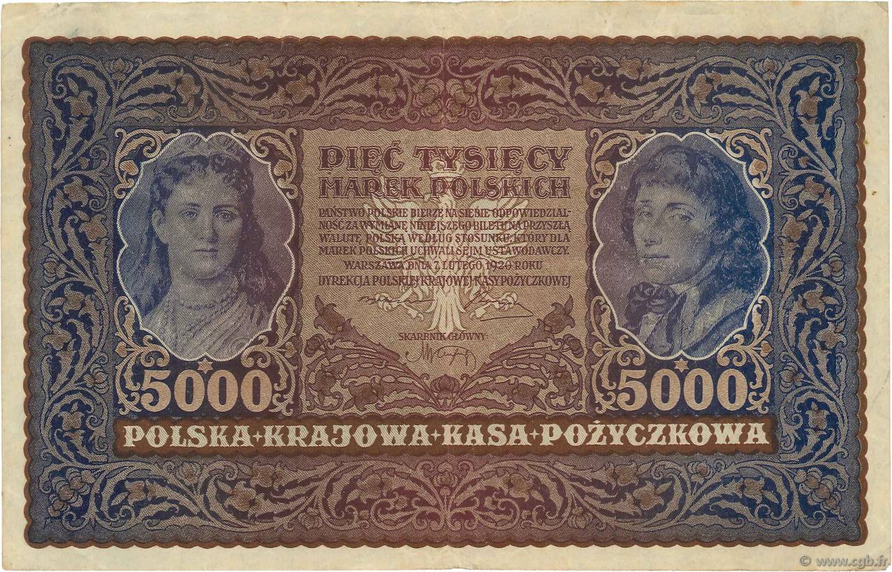 5000 Marek POLOGNE  1920 P.031 TTB+ à SUP
