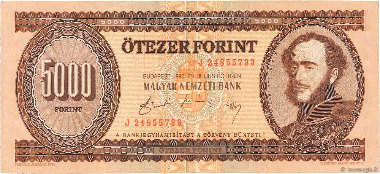 5000 Forint HONGRIE  1990 P.177a TTB