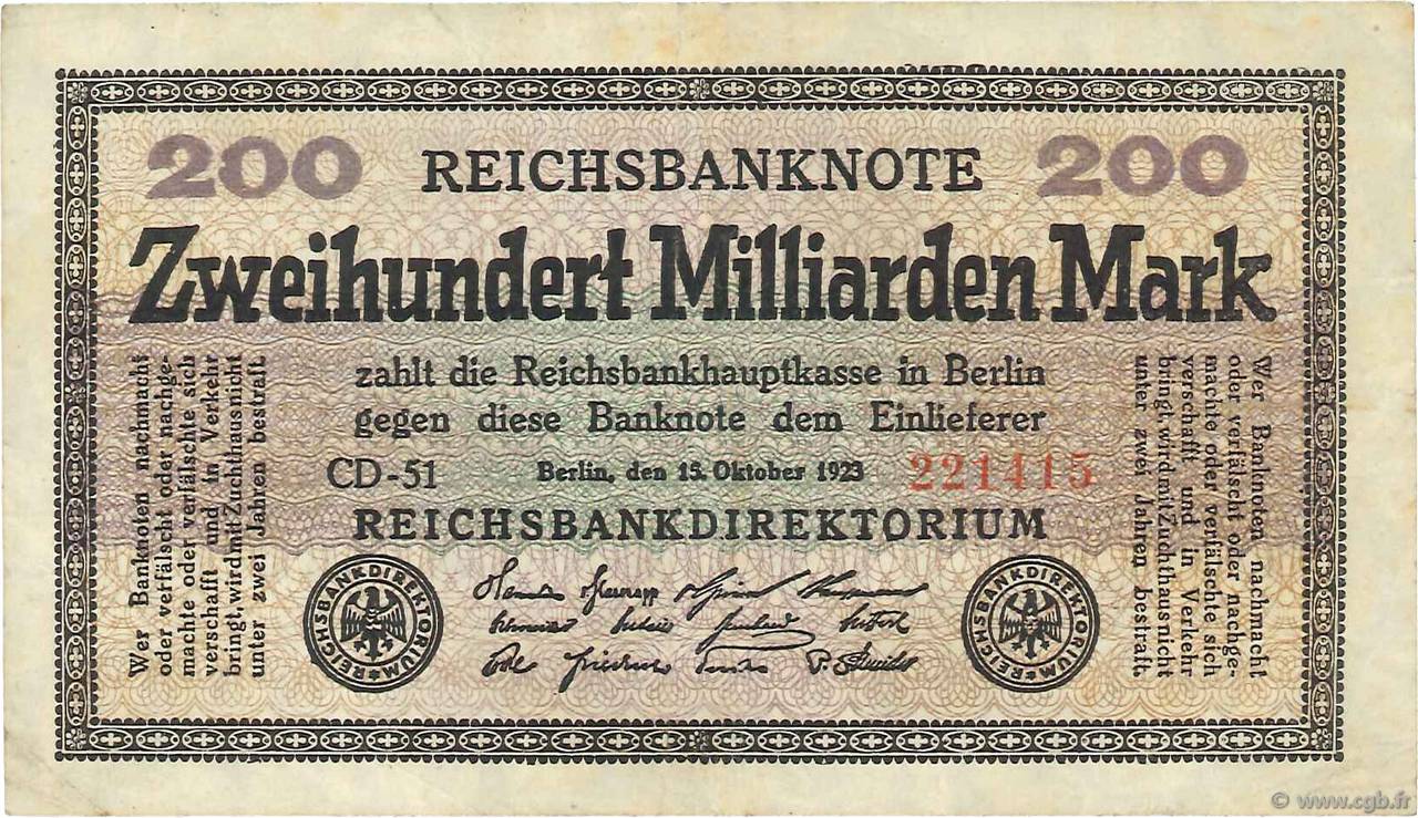 200 Milliards Mark ALLEMAGNE  1923 P.121b TTB