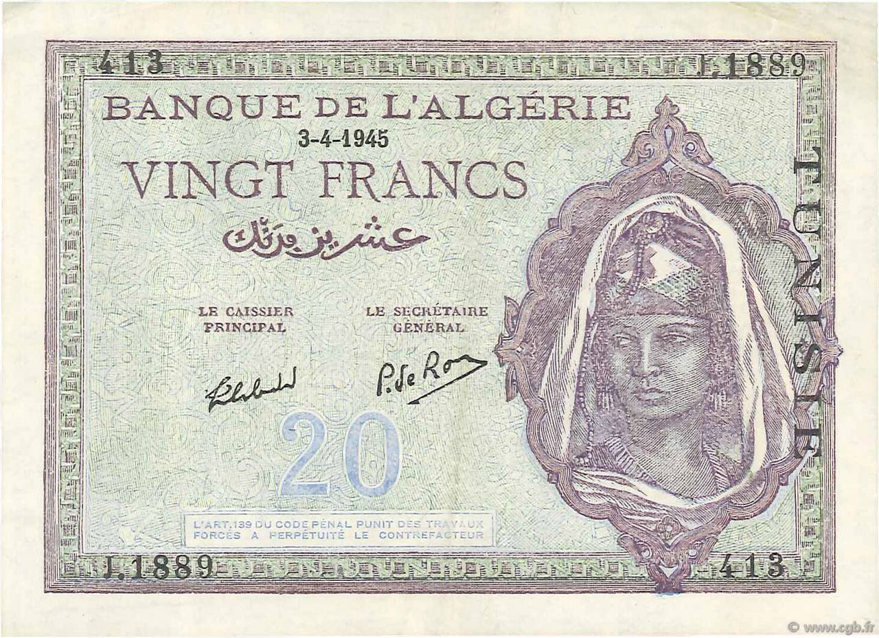 20 Francs TUNISIE  1945 P.18 SUP