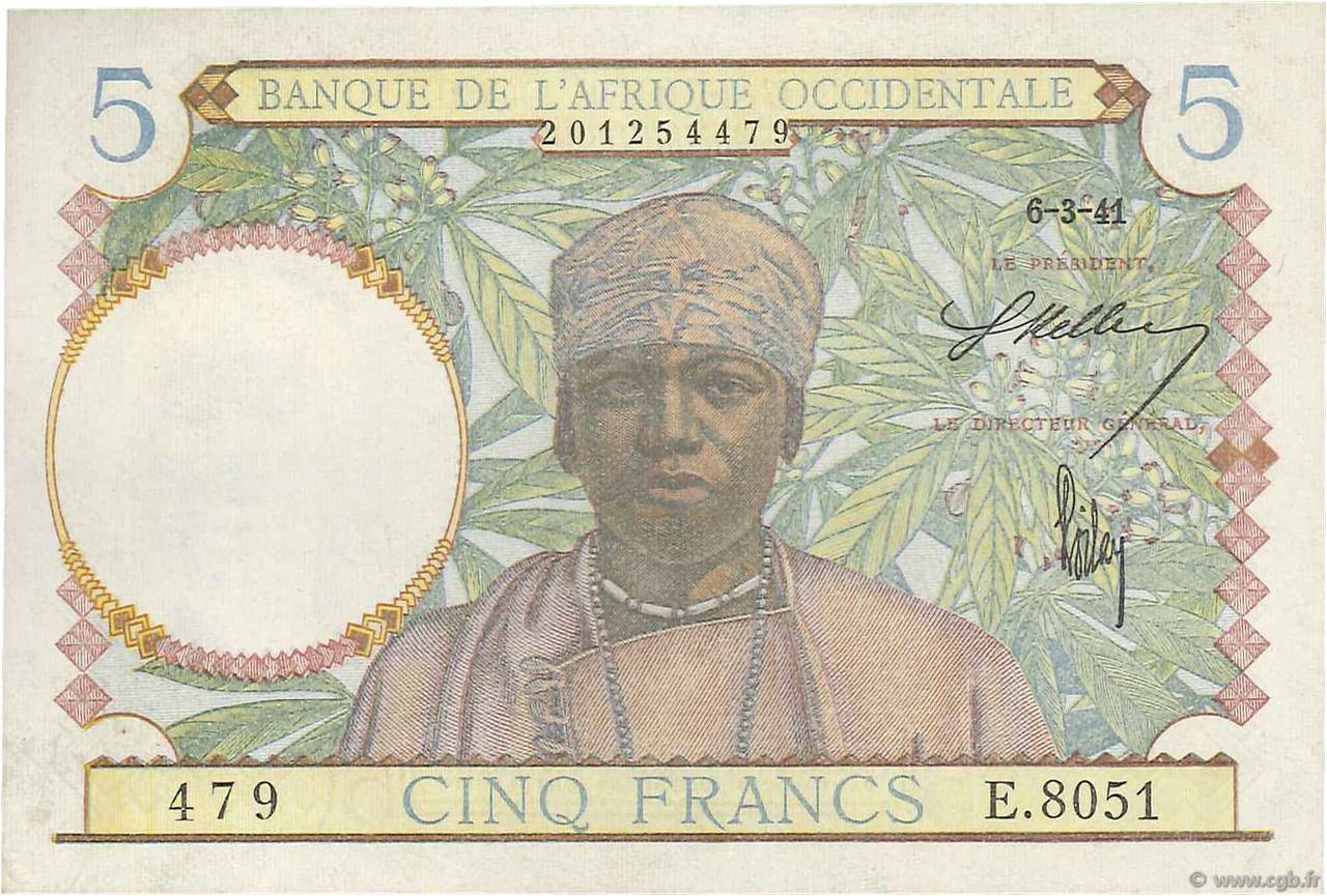 5 Francs AFRIQUE OCCIDENTALE FRANÇAISE (1895-1958)  1941 P.25 SUP
