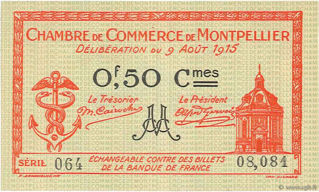 50 Centimes FRANCE Regionalismus und verschiedenen Montpellier 1915 JP.085.06 ST