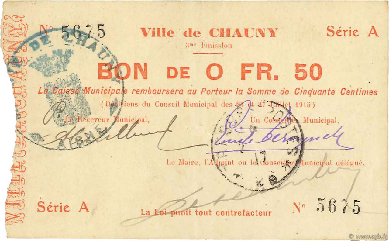 50 Centimes FRANCE Regionalismus und verschiedenen  1915 JP.02-0479 VZ