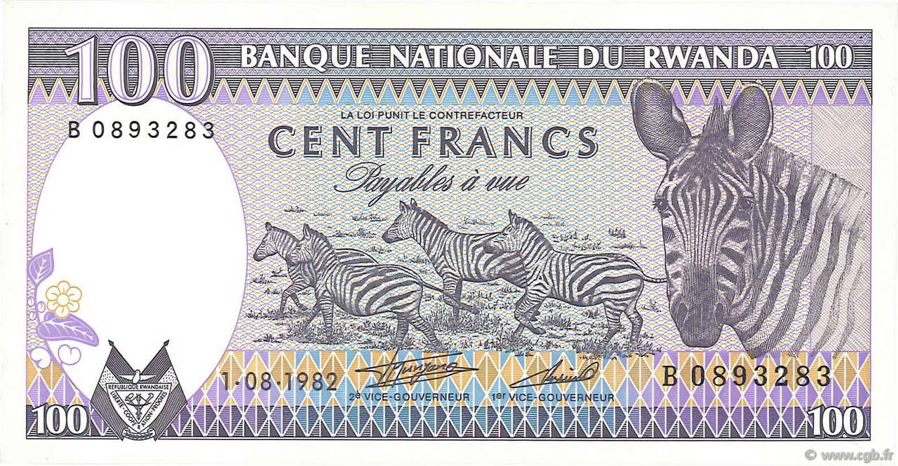100 Francs RUANDA  1982 P.18 FDC
