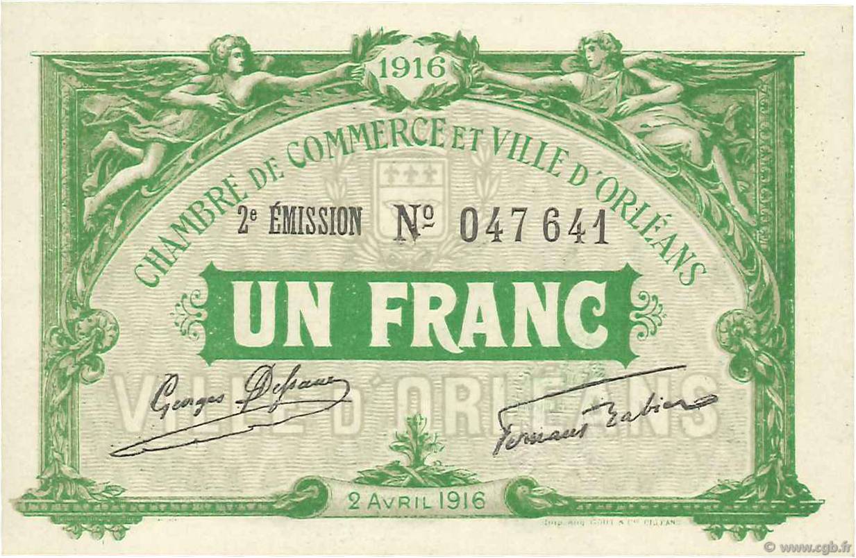 1 Franc FRANCE regionalismo y varios Orléans 1916 JP.095.12 SC a FDC