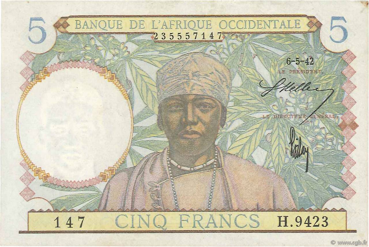 5 Francs FRENCH WEST AFRICA  1942 P.25 q.SPL