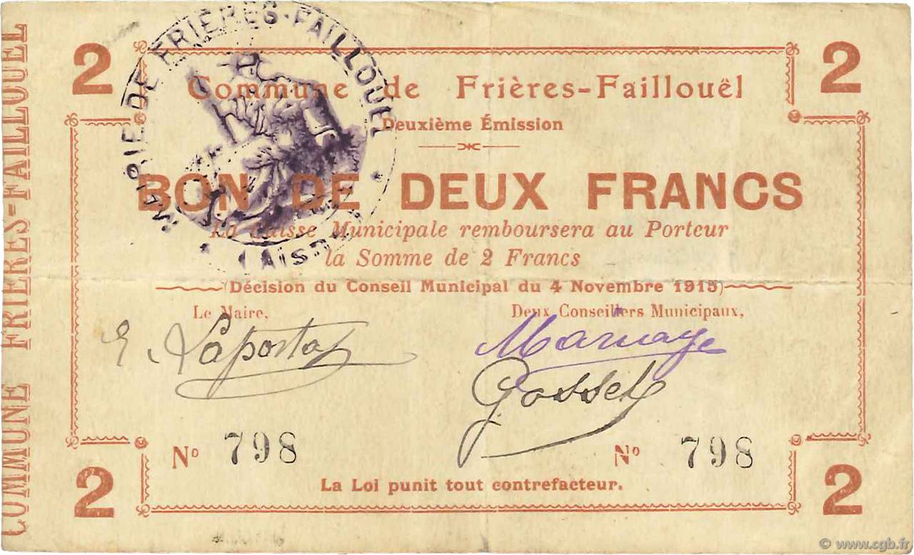 2 Francs FRANCE regionalismo e varie  1915 JP.02-1035 BB