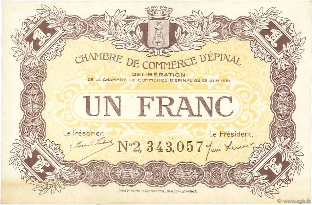 1 Franc FRANCE regionalism and miscellaneous Épinal 1921 JP.056.14 AU