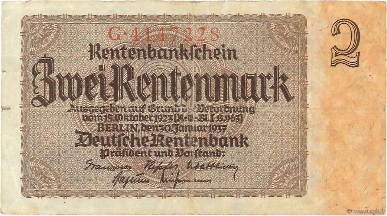 2 Rentenmark GERMANY  1937 P.174a F