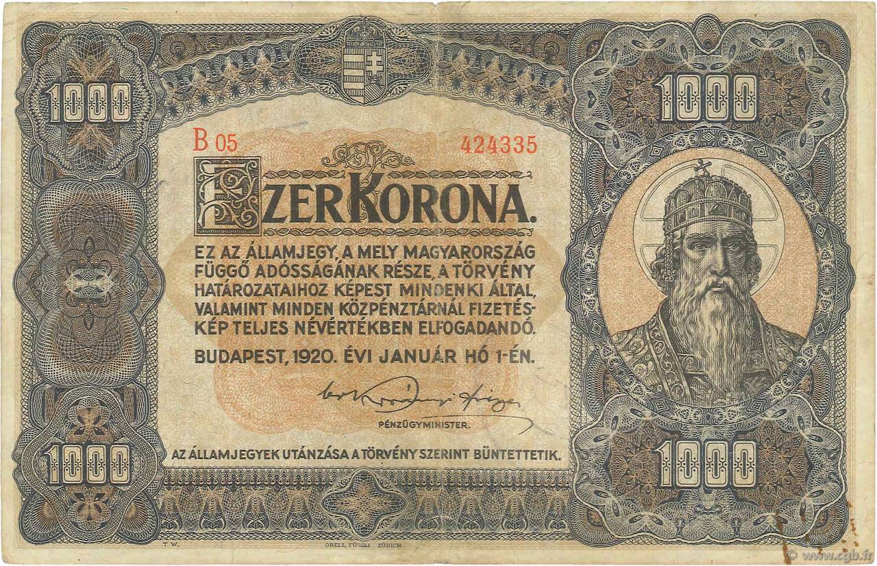 1000 Korona HUNGARY  1920 P.066a VF