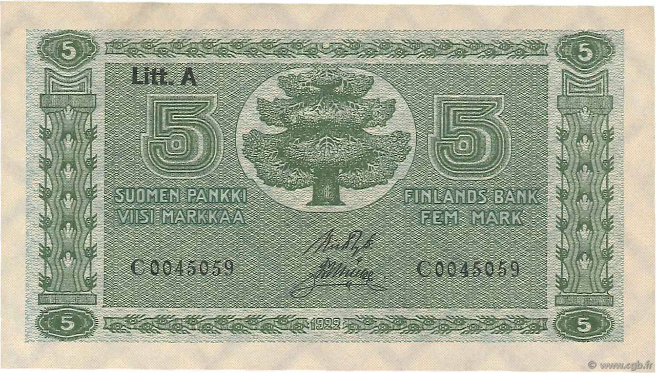 5 Markkaa FINLANDE  1922 P.049 pr.NEUF