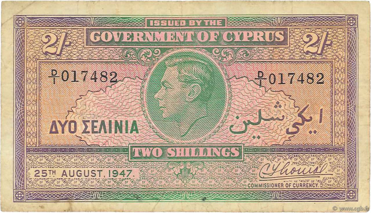2 Shillings CHIPRE  1947 P.21 BC